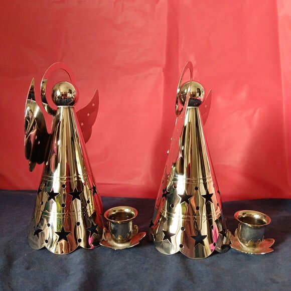 Christmas Angel Halo Candle Holder Metal Silver Tone Star Cutout Cherub Ornament - Picture 5 of 16